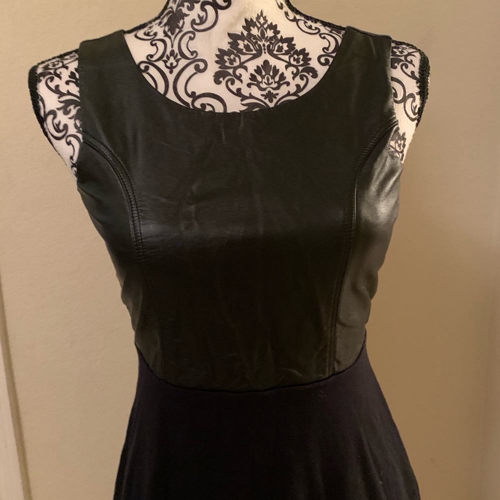 Sleeveless black dress faux leather and cotton